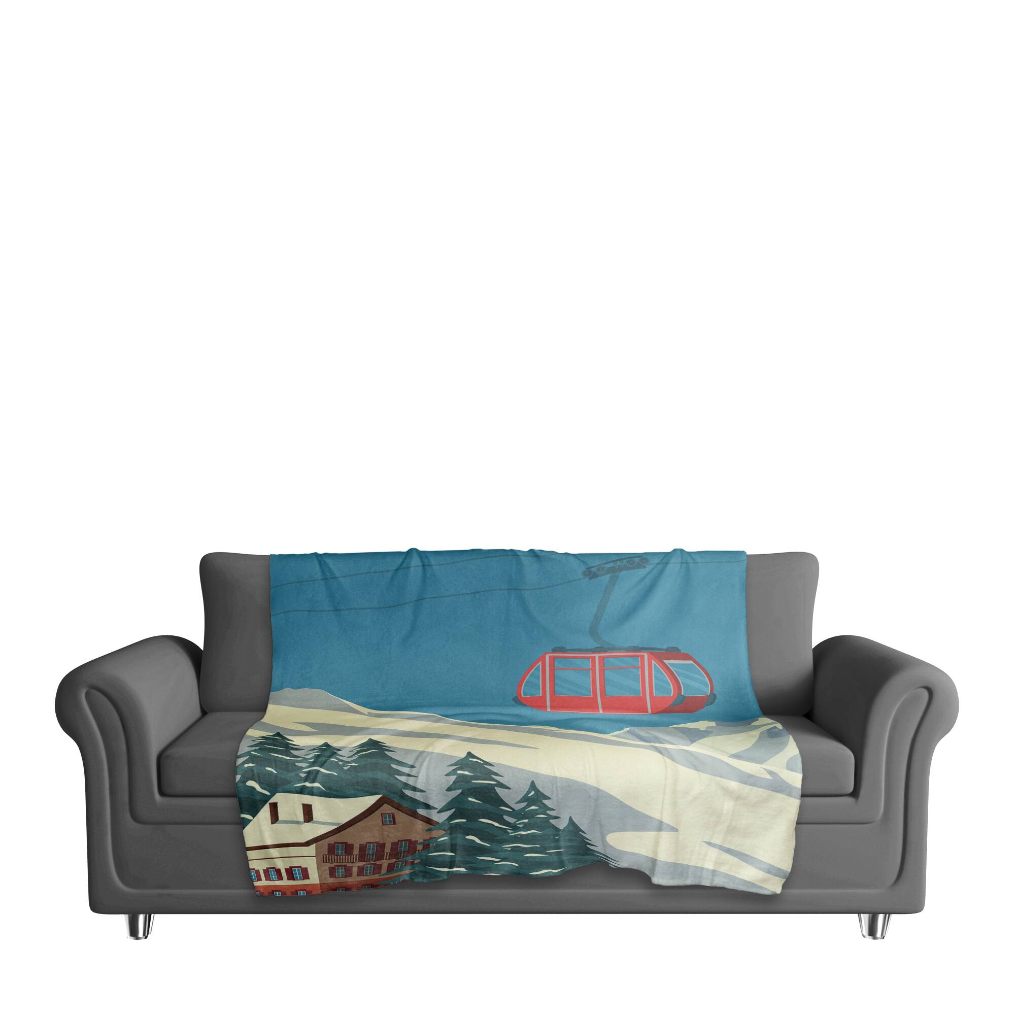 Ski Lift Lodge 50x60 Coral Fleece Blanket